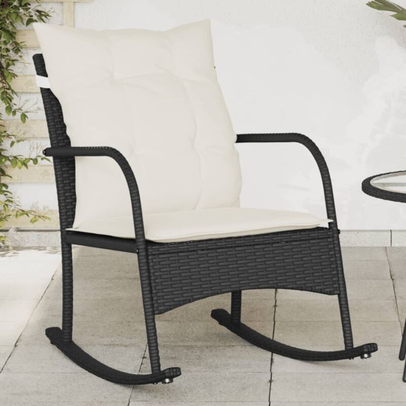 Chaise à bascule de jardin avec coussins noir résine tressée - Vidaxl