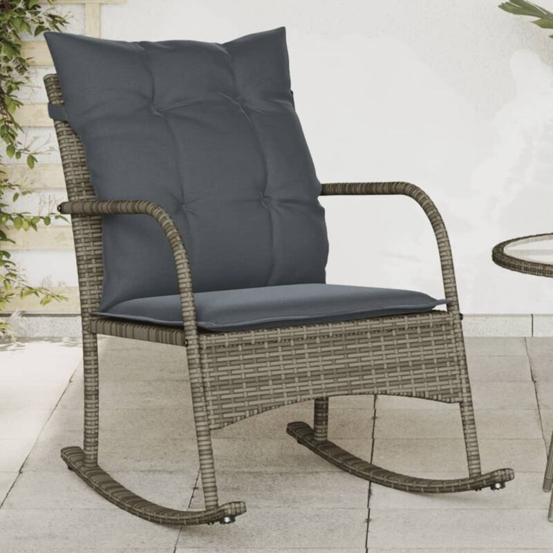 Chaise à bascule de jardin avec coussins gris résine tressée Vidaxl