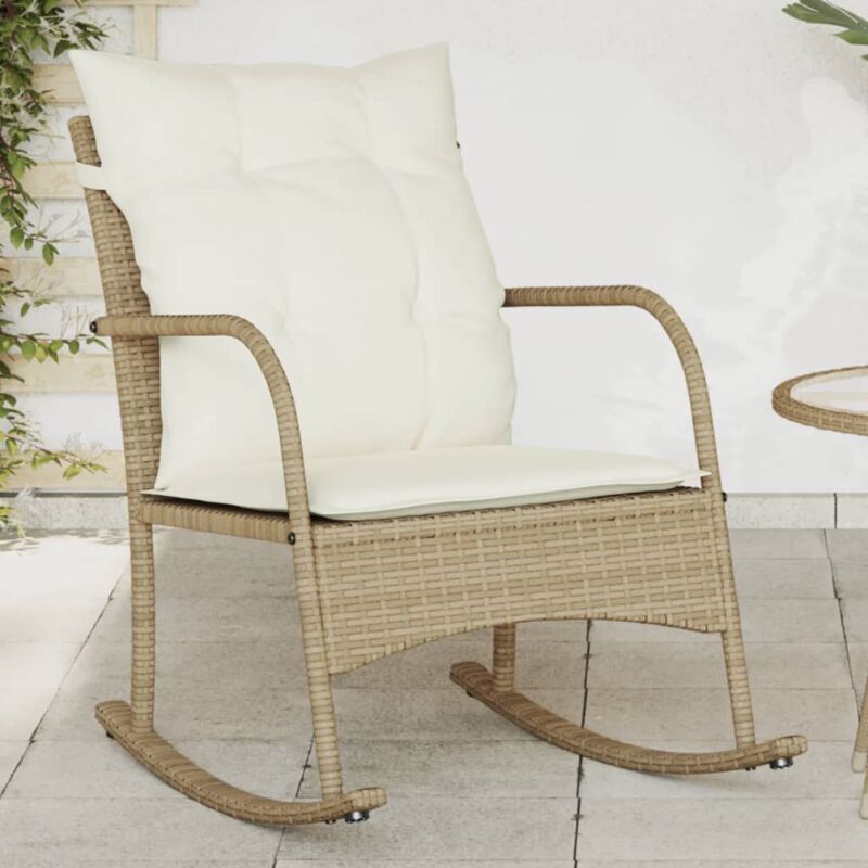 Chaise à bascule de jardin,Siège de Terrasse Chaise d'extérieur avec coussins beige résine tressée CFW15105