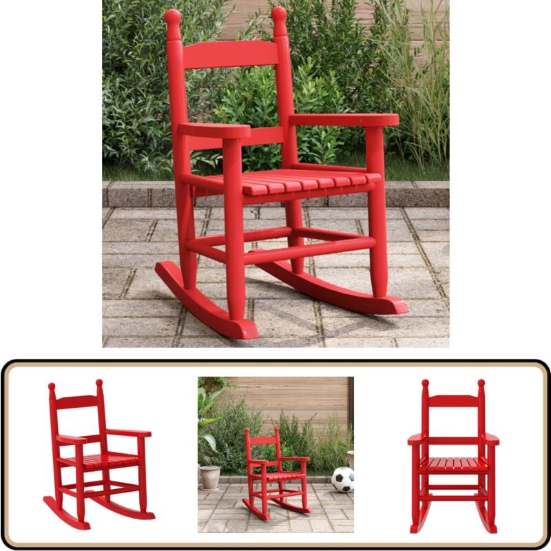 Chaise à bascule enfants rouge bois de peuplier massif - Chaise à Bascule Enfant - Fauteuil Balançoire Enfant - Jouet Extérieur - Mobilier Enfant