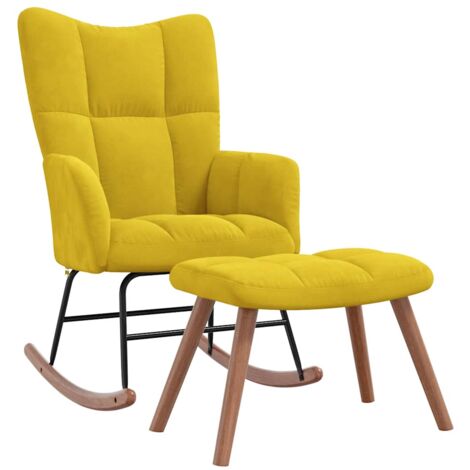 Chaise à bascule Fauteuil à bascule  Fauteuil de Relaxation avec repose-pied Jaune moutarde Velours 42912