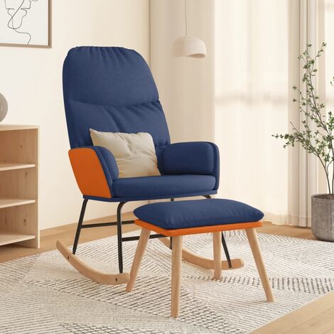 Chaise à bascule Fauteuil à bascule  Fauteuil de Relaxation avec tabouret Bleu Tissu 80296