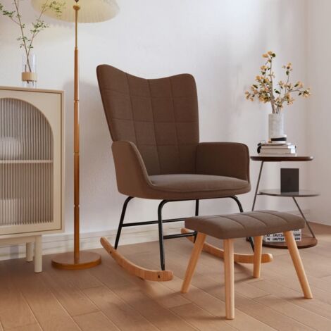 Chaise à bascule Fauteuil à bascule  Fauteuil de Relaxation avec tabouret Marron Tissu 15330