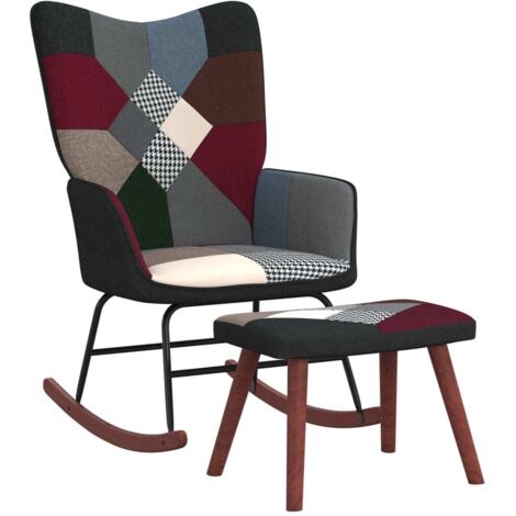 Chaise à bascule/Fauteuil à bascule,grand confort avec tabouret Patchwork Tissu -FR96251