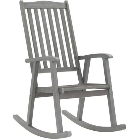 Chaise à bascule Fauteuil berçant - Chaise de salon avec coussins Gris Bois d'acacia massif BonneVie-58407