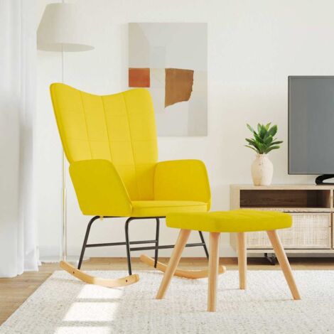 Chaise à bascule Fauteuil berçant - Chaise de salon avec tabouret Jaune moutarde Tissu BonneVie-90051