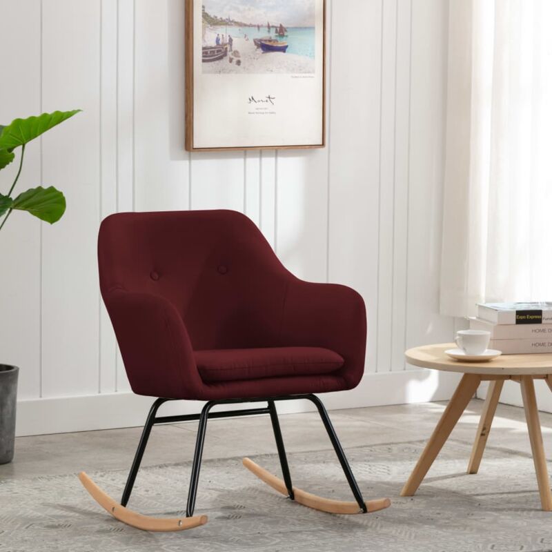 design in - chaise à bascule style moderne, rocking chair fauteuil relax, rouge bordeaux tissu vidaxl