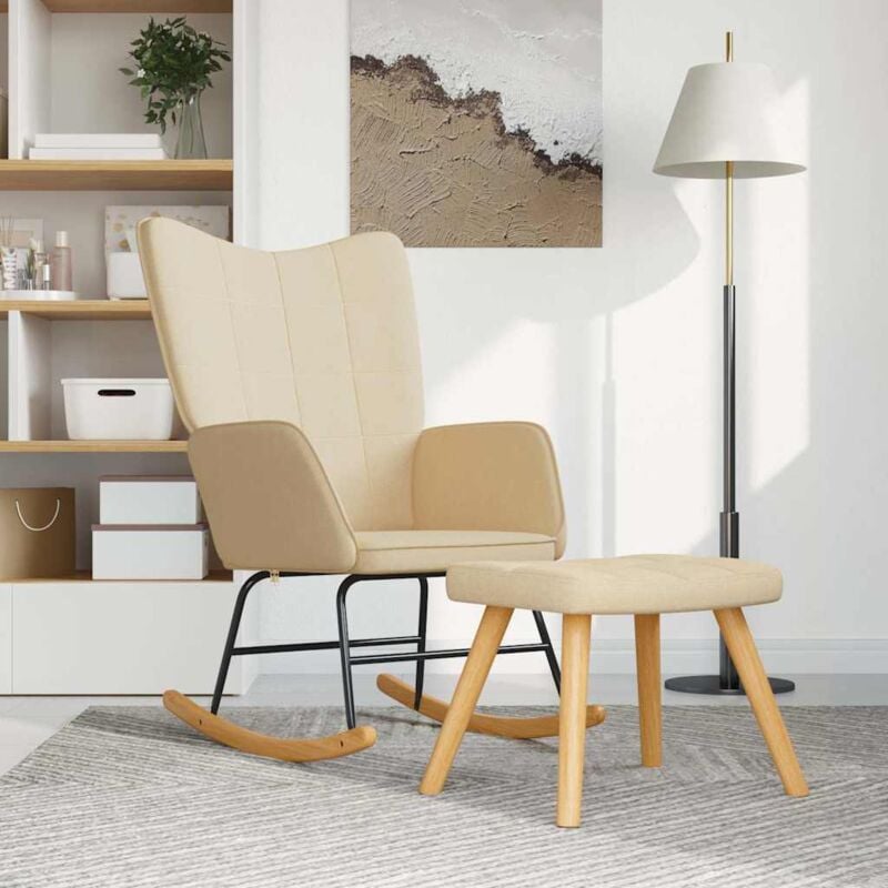 Chaise à bascule avec tabouret Crème Tissu Vidaxl