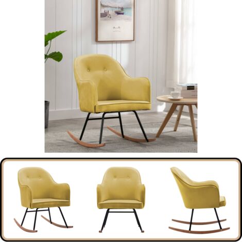 Chaise à bascule Jaune moutarde Velours - Chaise À Bascule - Fauteuil À Bascule - Chaise Lounge - Mobilier Extérieur - Décoration Intérieure