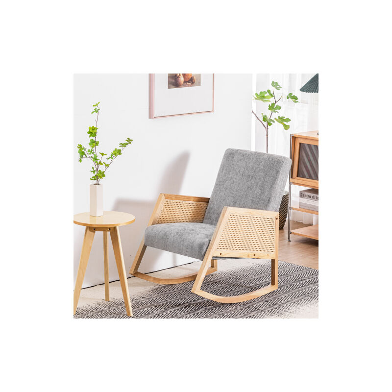 Liberté - Chaise à bascule modernes, chaise à bascule en bois massif, fauteuil d'appoint à bascule pour salon, chaises en rotin balcon ou piscine