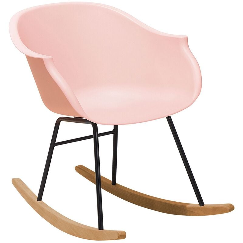 Beliani - Petit Fauteuil Chaise à Bascule Assise en Plastique Rose et Pieds en Bois Design Rétro Scandinave pour Salon au Style Nordique Moderne Noir
