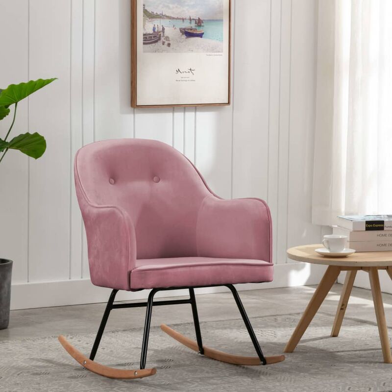 velvet pink rocking chair idéal pour l'étude ou le salon