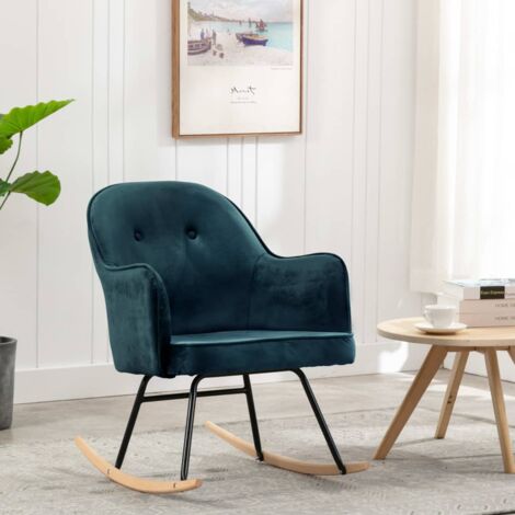 Chaise à bascule Style Moderne, Rocking Chair Fauteuil Relax, Bleu Velours vidaXL