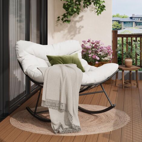 Chaise à bascule surdimensionnée GarveeLife avec coussin épais et cadre métallique chaise relaxante pour la piscine le jardin et le jardin capacité de chargement