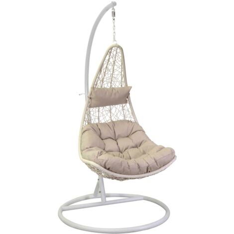 Chaise à bascule suspendue Triton avec support blanc et coussins crème cm80x69h200
