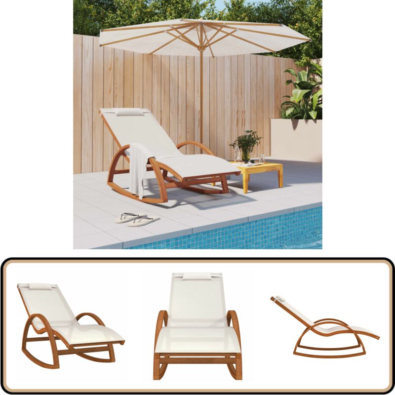 Chaise à bascule textilène blanc et bois de peuplier massif - Chaise À Bascule - Fauteuil De Jardin - Transat - Mobilier De Jardin - Relax