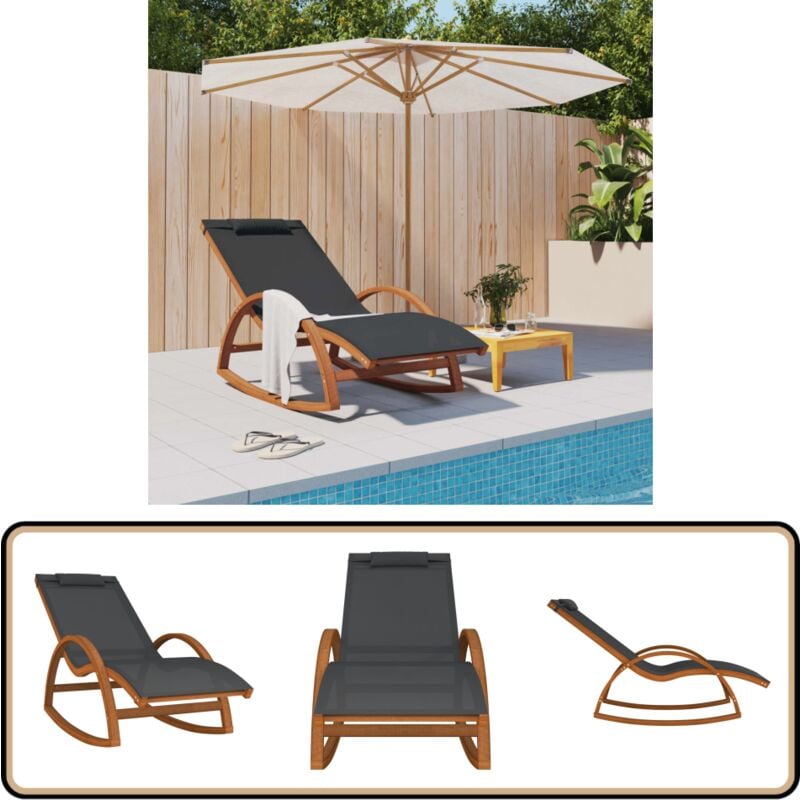 Chaise à bascule textilène gris et bois de peuplier massif - Chaises Longues - Chaises De Jardin - Bain De Soleil - Mobilier De Jardin - Fauteuil