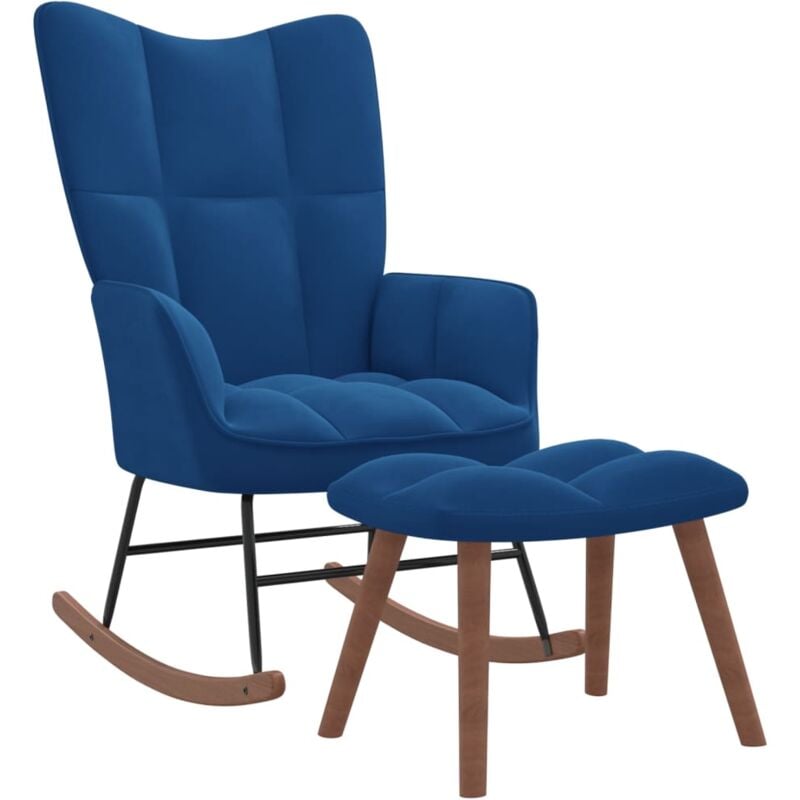 design in - chaise à bascule style moderne, rocking chair fauteuil relax, avec repose-pied bleu velours vidaxl