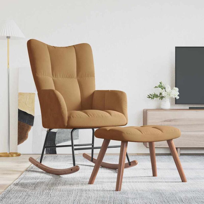 Vidaxl - Chaise à bascule avec repose-pied Marron Velours