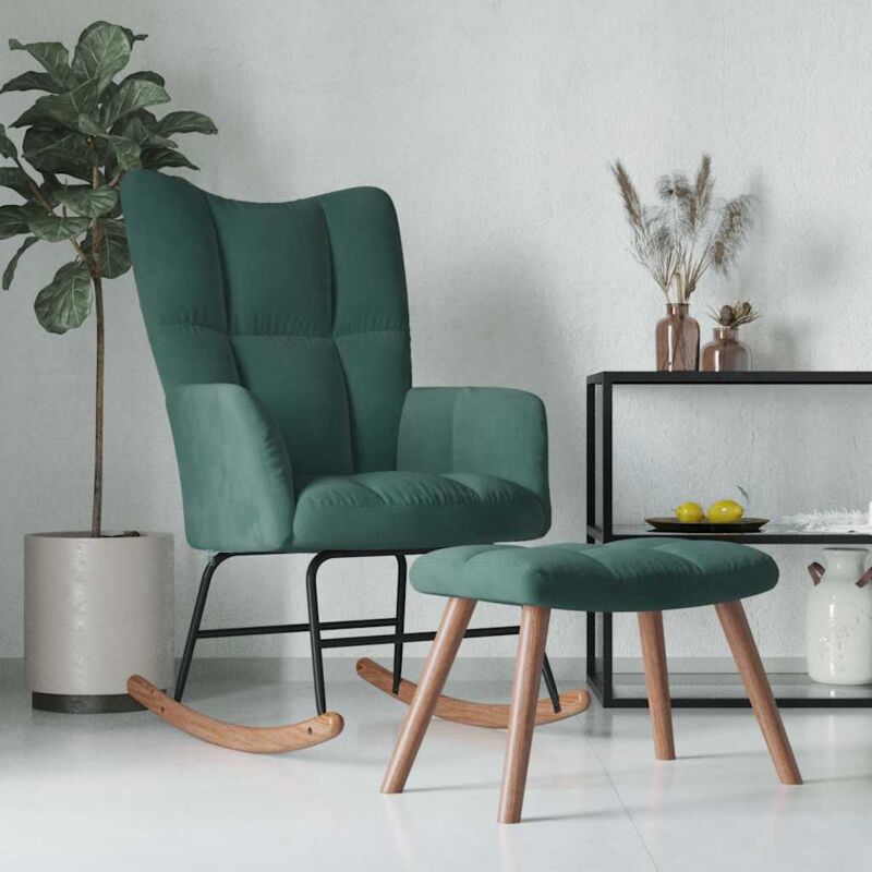 Chaise à bascule avec repose-pied Vert foncé Velours - Vidaxl