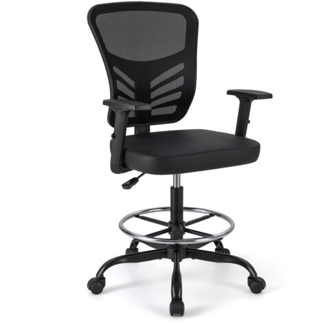 Chaise à Dessin Réglable en Hauteur, Chaise de Travail Pivotante avec Accoudoir, Repose-Pieds Réglables, Soutien Lombaire, pour Bureau, Studio