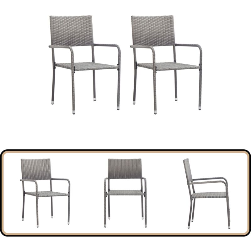 Chaise à dîner de jardin empilable lot de 2 gris résine tressée - Chaises De Jardin - Chaises De Repas - Mobilier De Jardin - Chaise En Résine