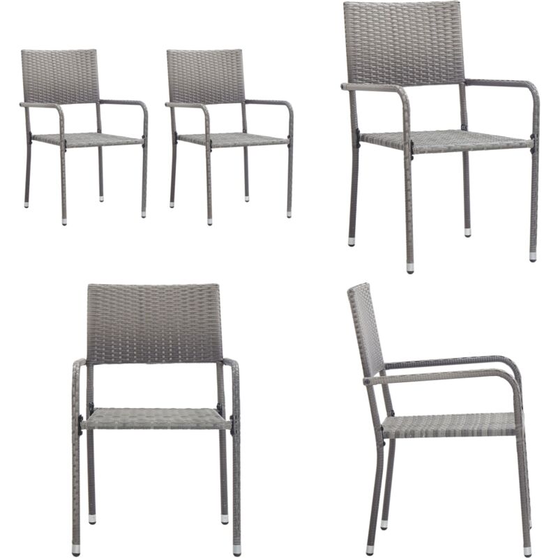 Chaise à dîner de jardin empilable lot de 2 gris résine tressée - Chaises De Jardin - Chaises De Repas - Mobilier De Jardin - Chaise En Résine