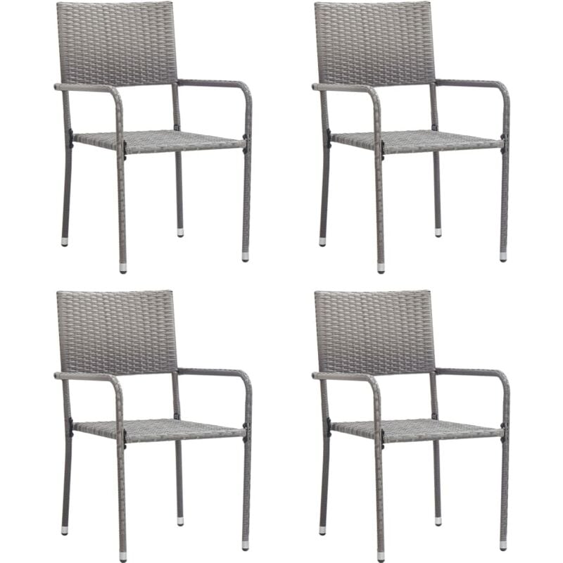 Chaise à dîner de jardin empilable lot de 4 gris résine tressée - Vidaxl