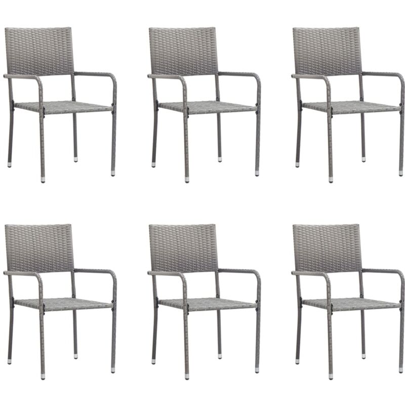 Chaise à dîner de jardin empilable lot de 6 gris résine tressée Vidaxl