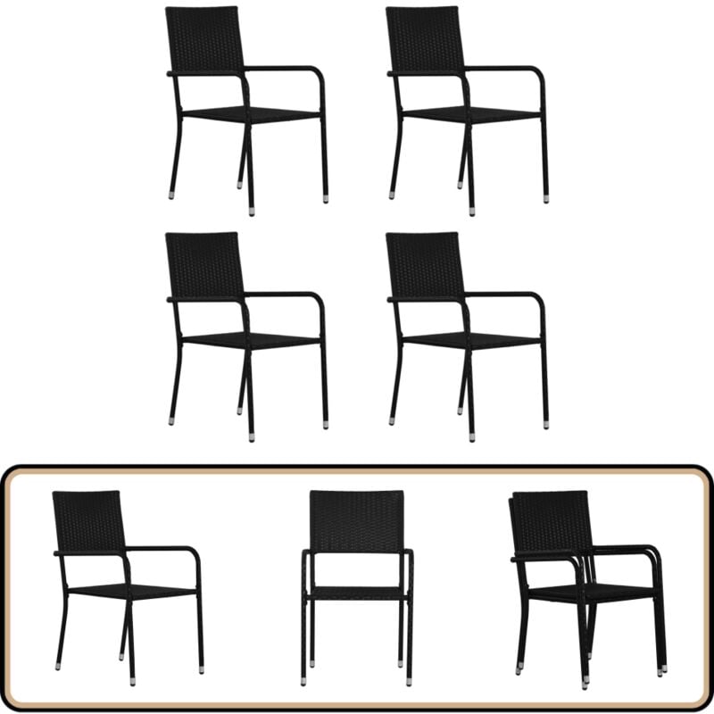 Chaise à dîner de jardin empilable lot de 4 noir résine tressée - Chaises De Jardin - Chaises De Salle à Manger - Mobilier De Jardin - Résine Tressée