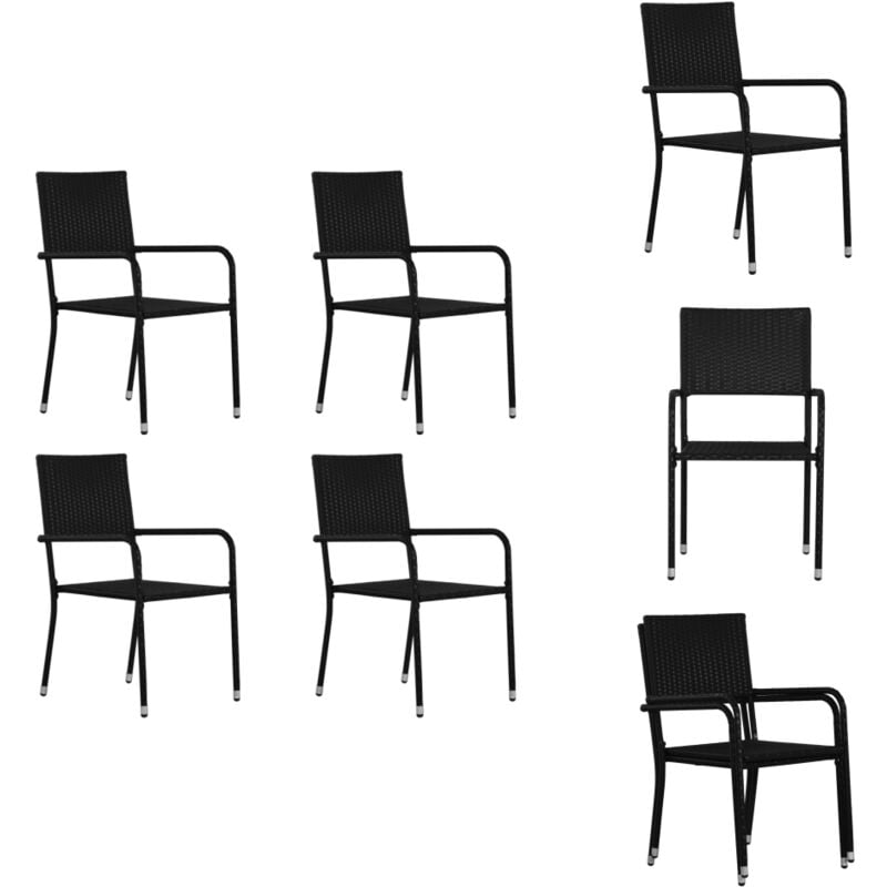 Chaise à dîner de jardin empilable lot de 4 noir résine tressée - Chaises De Jardin - Chaises De Salle à Manger - Mobilier De Jardin - Résine Tressée