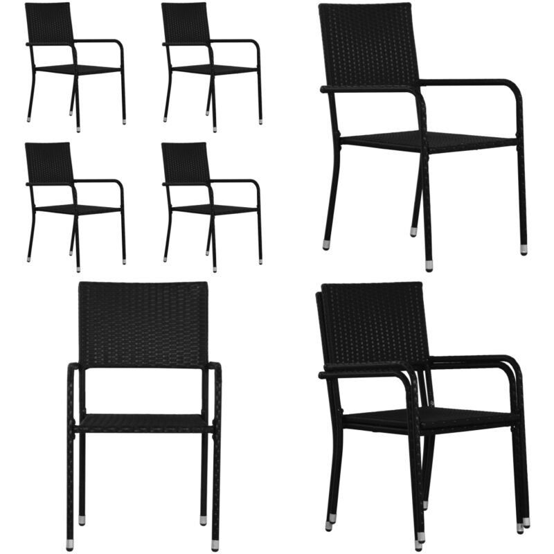 Chaise à dîner de jardin empilable lot de 4 noir résine tressée - Chaises De Jardin - Chaises De Salle à Manger - Mobilier De Jardin - Résine Tressée