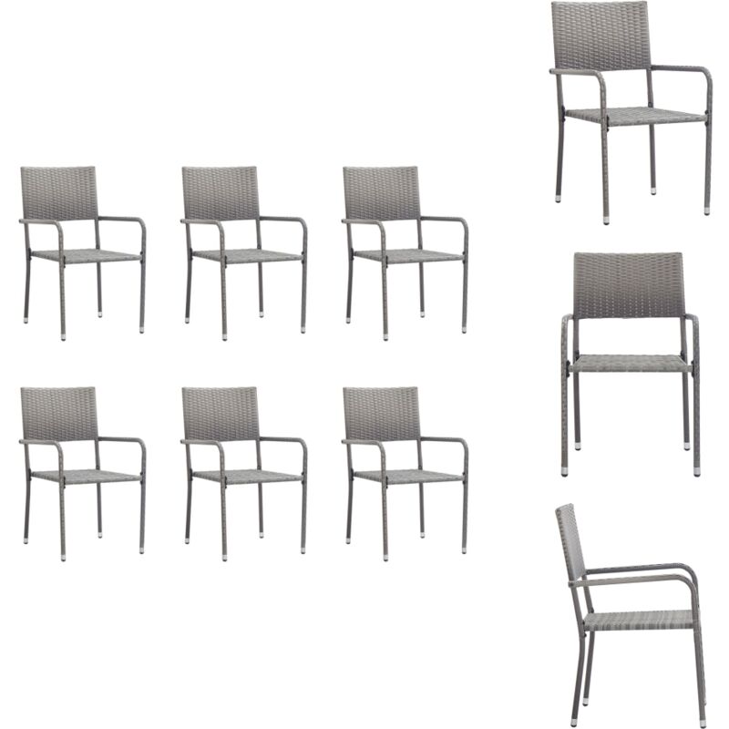 Chaise à dîner de jardin empilable lot de 6 gris résine tressée - Chaises De Jardin - Chaises De Repas - Mobilier De Jardin - Chaise En Résine