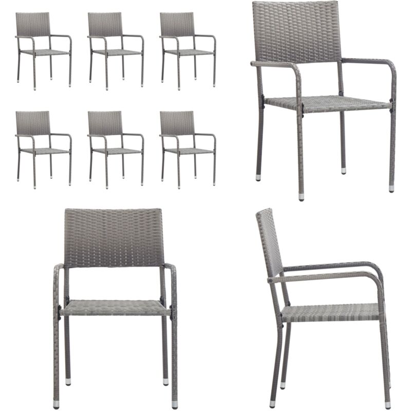 Chaise à dîner de jardin empilable lot de 6 gris résine tressée - Chaises De Jardin - Chaises De Repas - Mobilier De Jardin - Chaise En Résine