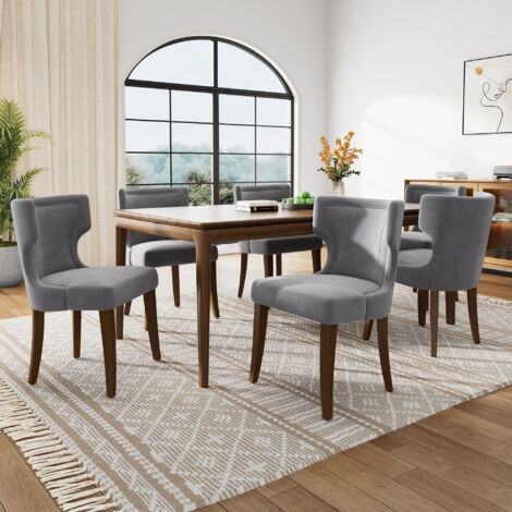 Chaise à Dîner Velours Haute Densité, Pieds de support réglables – Fauteuil de salon, gris, 6 Pièces