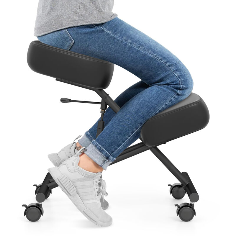 Chaise à Genoux Ergonomique Rembourrée, Siege Assis Genoux Réglable, Tabouret Bureau Orthopédique avec Roues Universelles Verrouillables