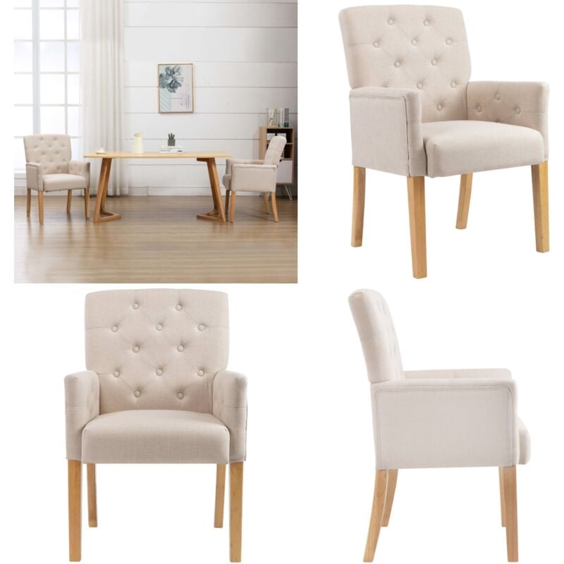 Chaise à manger avec accoudoirs Beige Tissu - Chaises De Salle à Manger - Chaise Moderne - Chaise Design - Chaise Confortable - Chaise Avec Accoudoir
