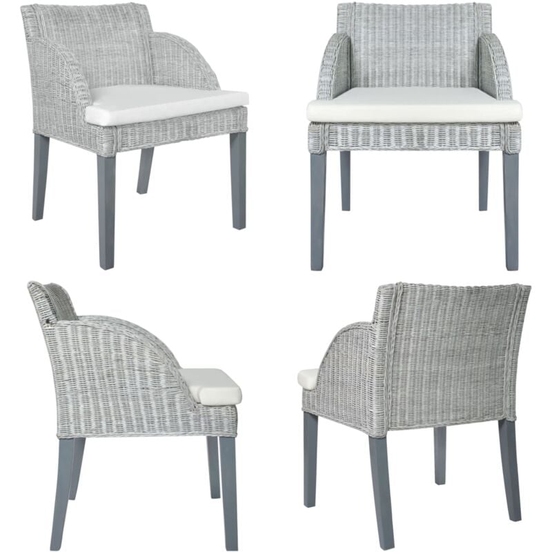 Vidaxl - Chaise à manger avec coussin Gris Rotin naturel - Chaises De Salle à Manger - Chaise Rotin - Chaise Élégante - Fauteuil Cosy - Décoration