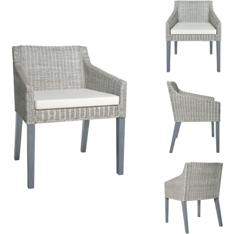 Vidaxl - Chaise à manger avec coussin Gris Rotin naturel - Chaises De Salle à Manger - Chaise Rotin - Chaise Élégante - Fauteuil Repas - Décoration