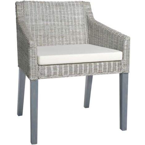 Chaise à manger avec coussin Gris Rotin naturel vidaXL