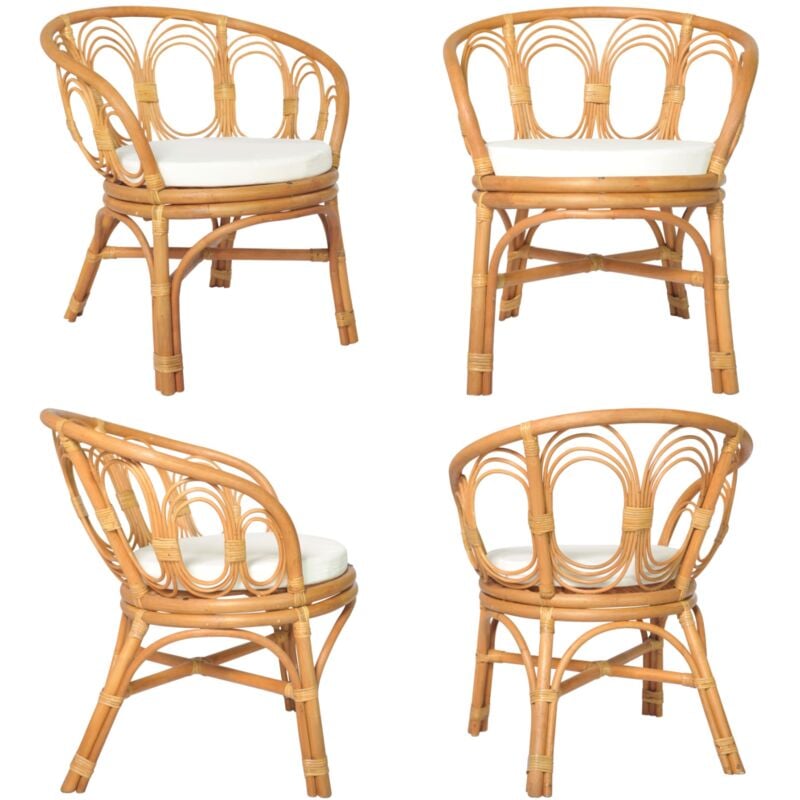 Chaise à manger avec coussin marron clair Rotin naturel et lin - Chaises De Salle à Manger - Chaise Design - Chaise Rotin - Chaise Confortable