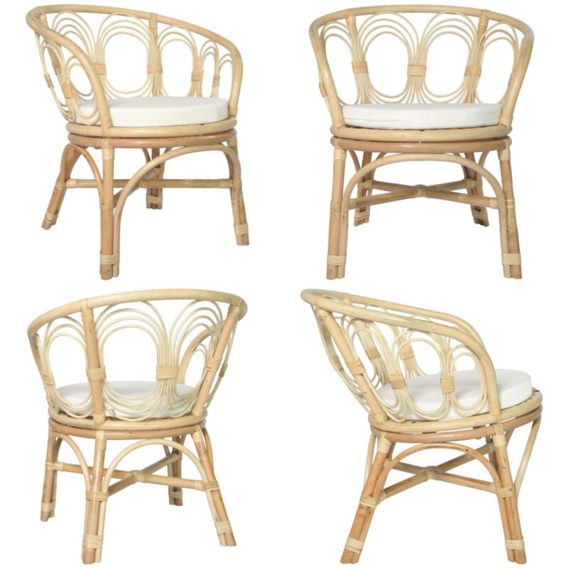 Vidaxl - Chaise à manger avec coussin Rotin naturel et lin - Chaises De Salle à Manger - Chaise Design - Chaise Rotin - Chaise Confortable - Mobilier