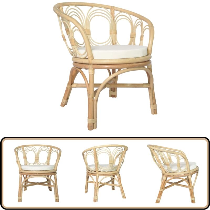 Vidaxl - Chaise à manger avec coussin Rotin naturel et lin - Chaises De Salle à Manger - Chaise Design - Chaise Rotin - Chaise Confortable - Mobilier