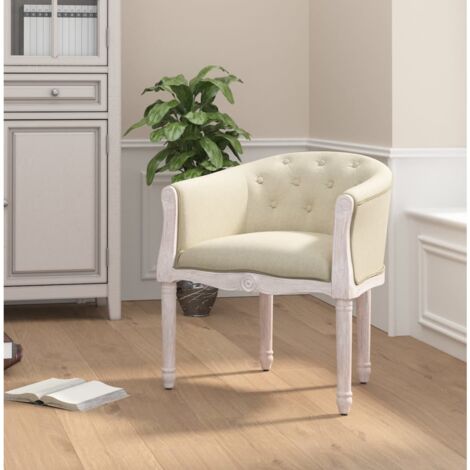 Chaise élégante CASTLE beige tissu lin style campagnard avec poign?e confort