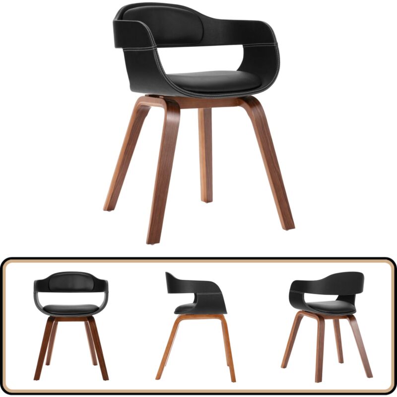 Vidaxl - Chaise à manger Bois courbé et similicuir - Chaises De Salle à Manger - Chaise Design - Chaise Moderne - Chaise Noire - Chaise En Cuir