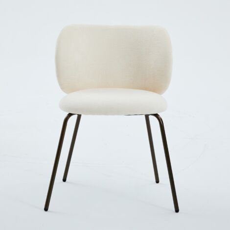 Chaise à manger chenille crème dossier confortable rembourré pieds bronze,style contemporain pour aménagement cuisine.