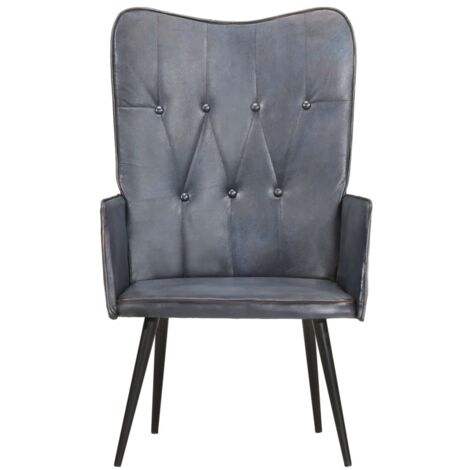 Chaise à oreilles Gris Cuir véritable