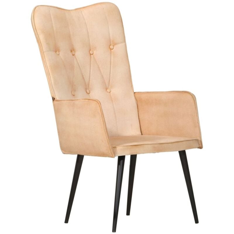 Chaise à oreilles Crème Toile vidaXL