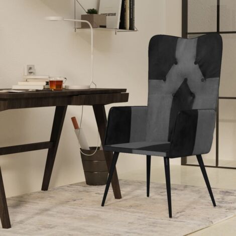 Chaise à oreilles Noir et gris Cuir véritable vidaXL