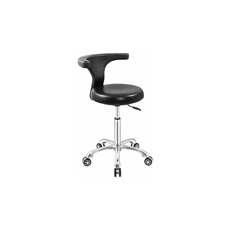 Chaise à roulettes réglable pour bureau, cuisine, dentiste, boutique, laboratoire et maison (Noir) - Black